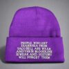 people who get are weak embroidered on a purple beanie hat
