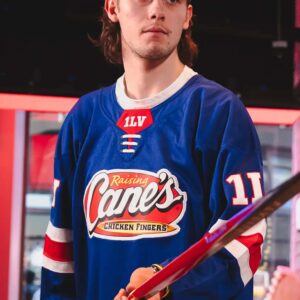 jack hughes raising cane’s hockey jersey2