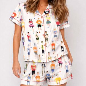 marathon runner watercolor silky satin pajama set for women