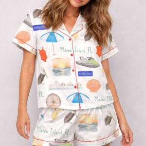 marco island watercolor silky satin pajama set for women