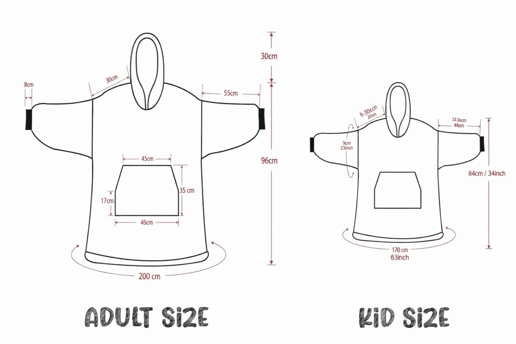 size chart hoodie blanket