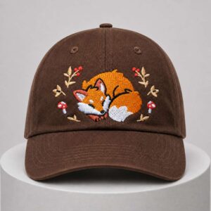 woodland fox embroidered brown hat