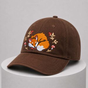 woodland fox embroidered brown hat1