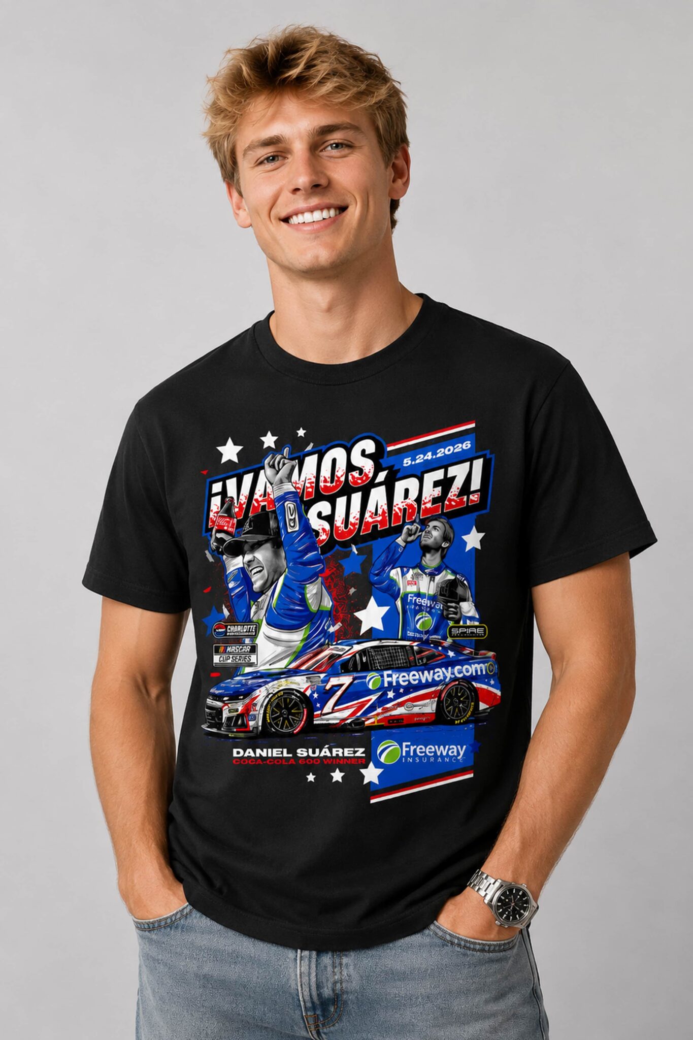 7 daniel suarez freeway insurance 600 win 2026 shirt2