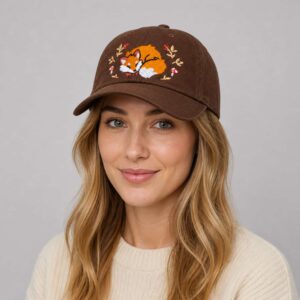 woodland fox embroidered brown hat2
