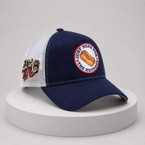 usa 250th just here for the hot dogs trucker hat