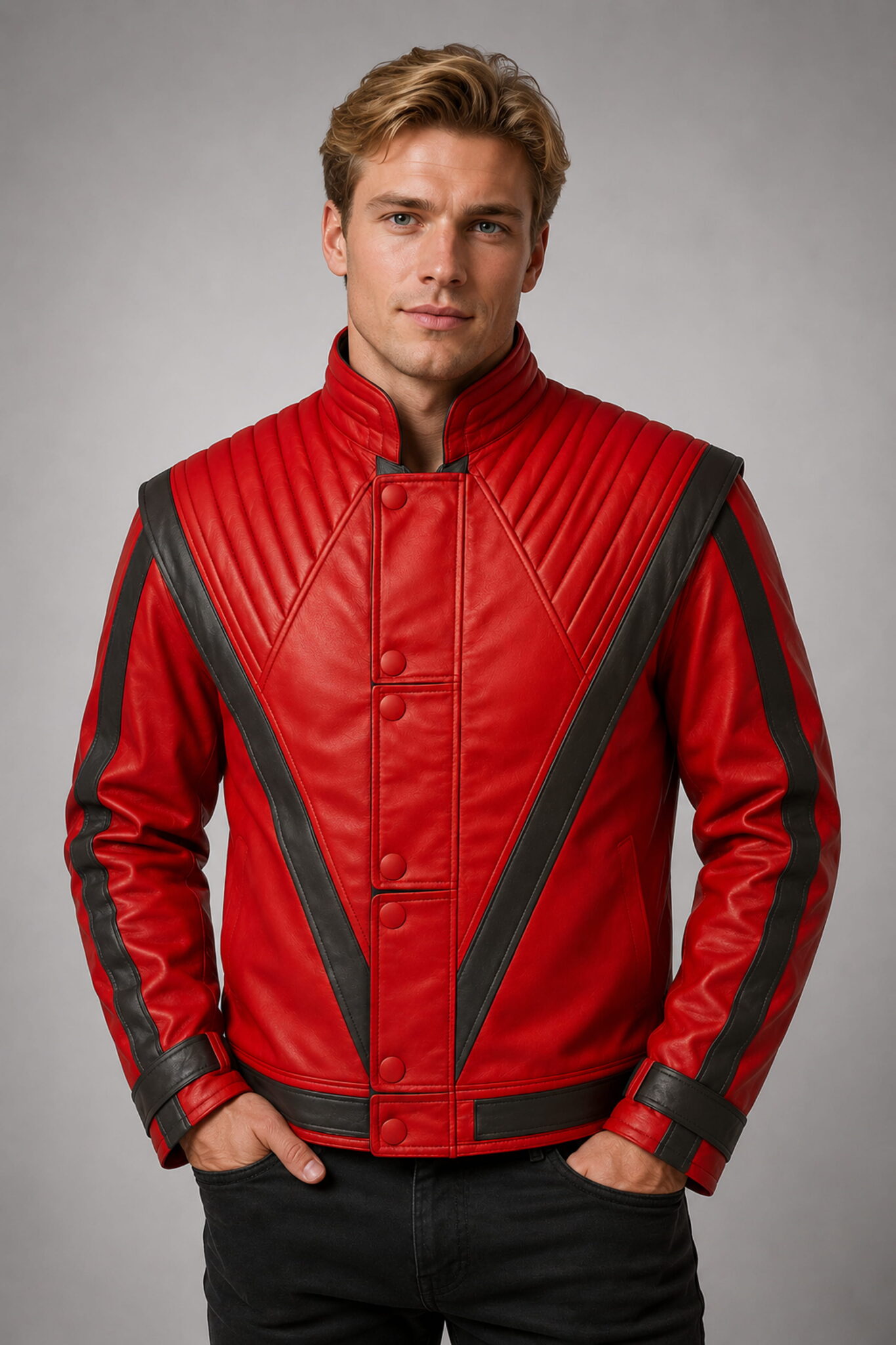 michael jackson red halloween leather jacket2