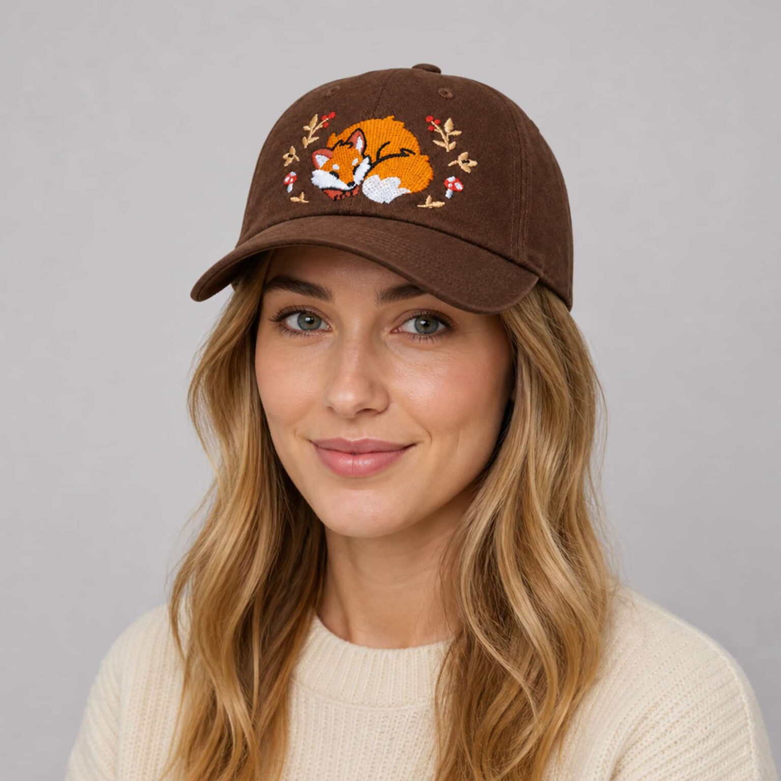 woodland fox embroidered brown hat2
