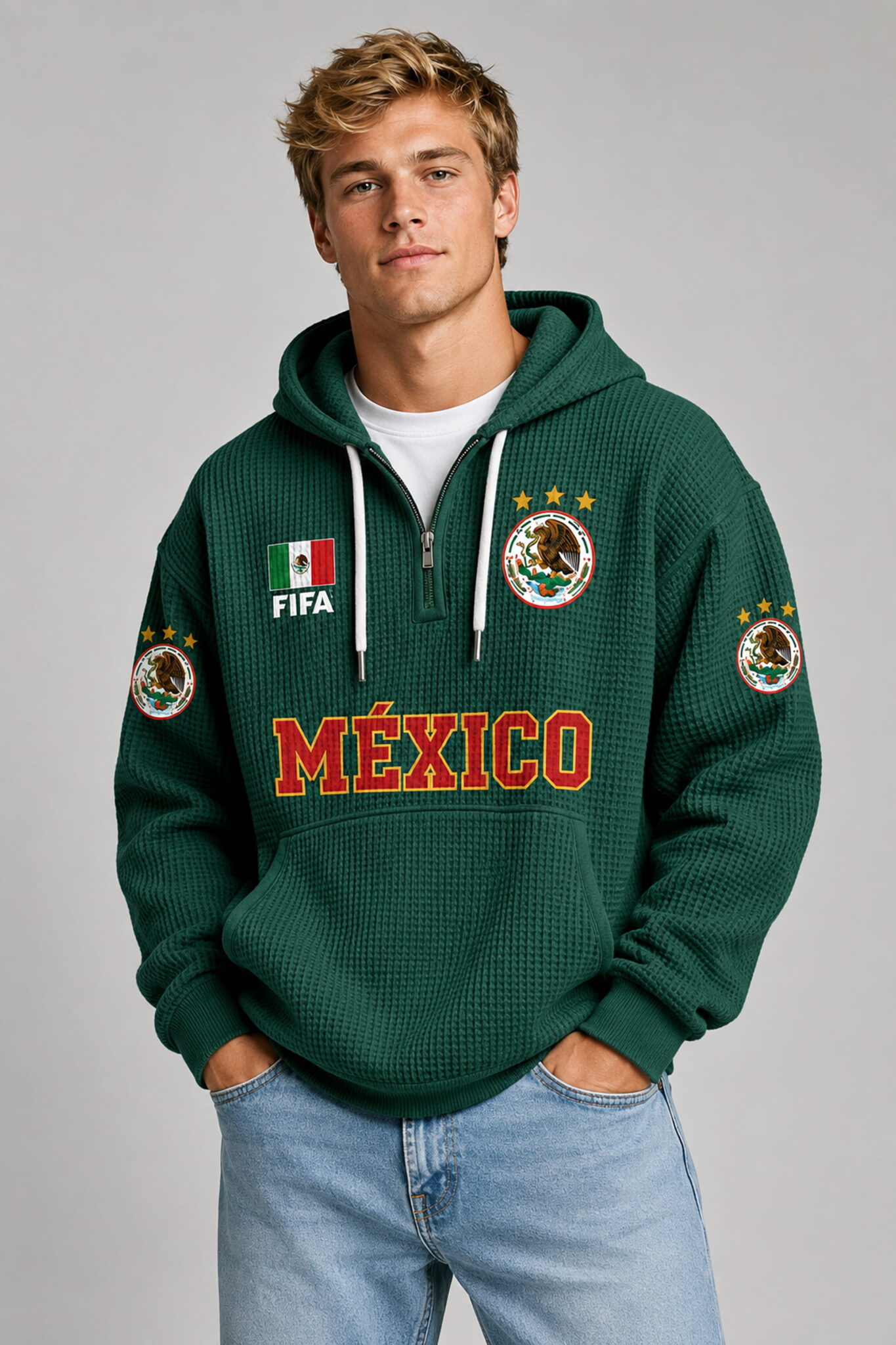 world cup 2026 mexico waffle quarter zip hoodie1