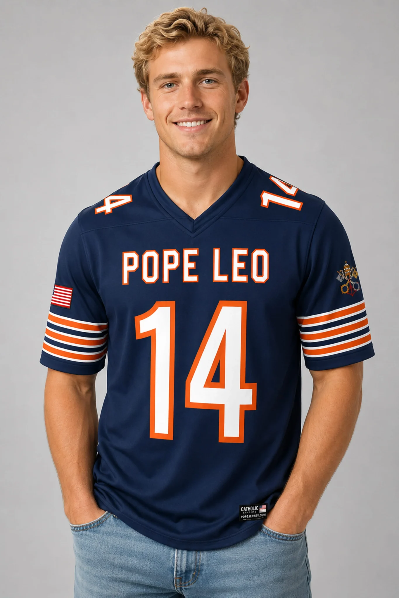pope leo xiv chicago fan football jersey2
