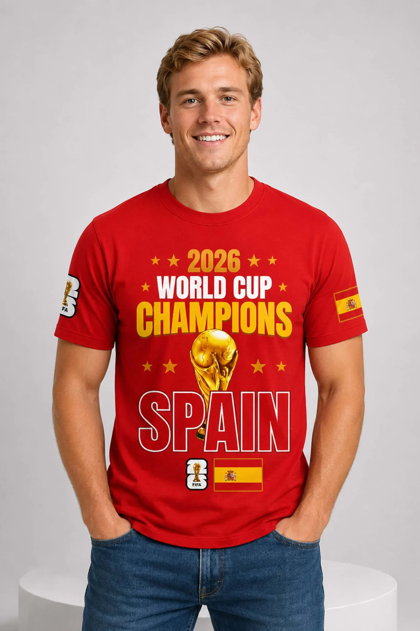 spain 2026 world cup champions 2 spanish flags two sided shirt2