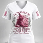 Faith Hope Cure Not All Witches Wear Black Breast Cancer Awareness Shirt