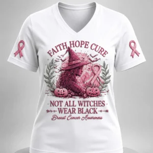 faith hope cure not all witches wear black breast cancer awareness shirt