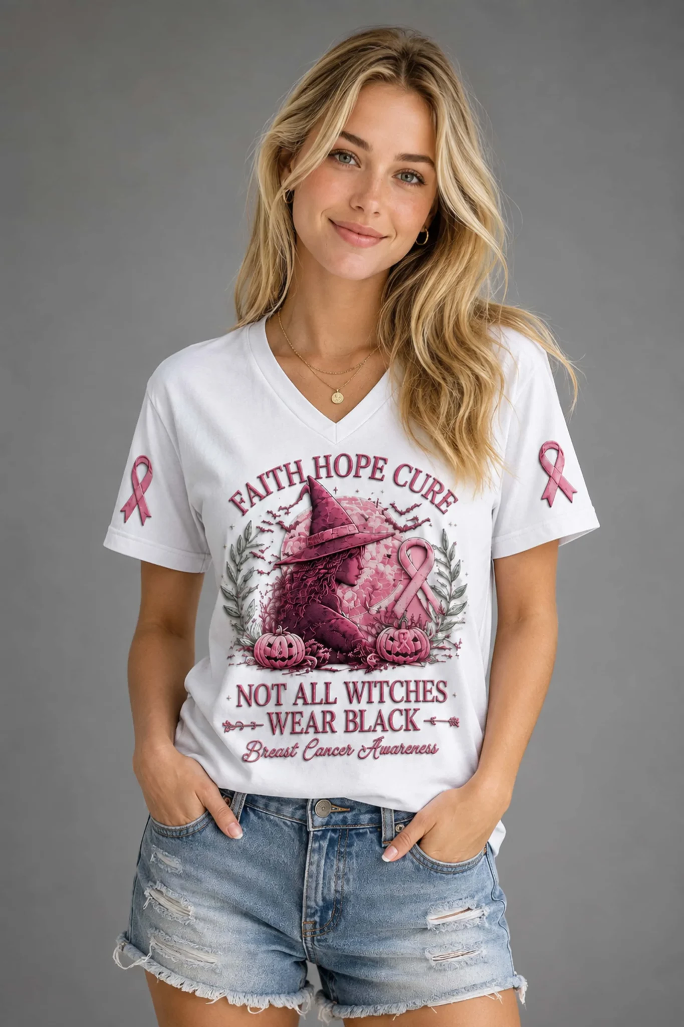 faith hope cure not all witches wear black breast cancer awareness shirt2