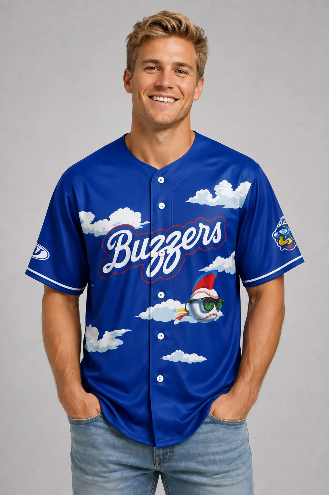 ontario tower buzzers bee mascot sky cloud graphic baseball jersey2