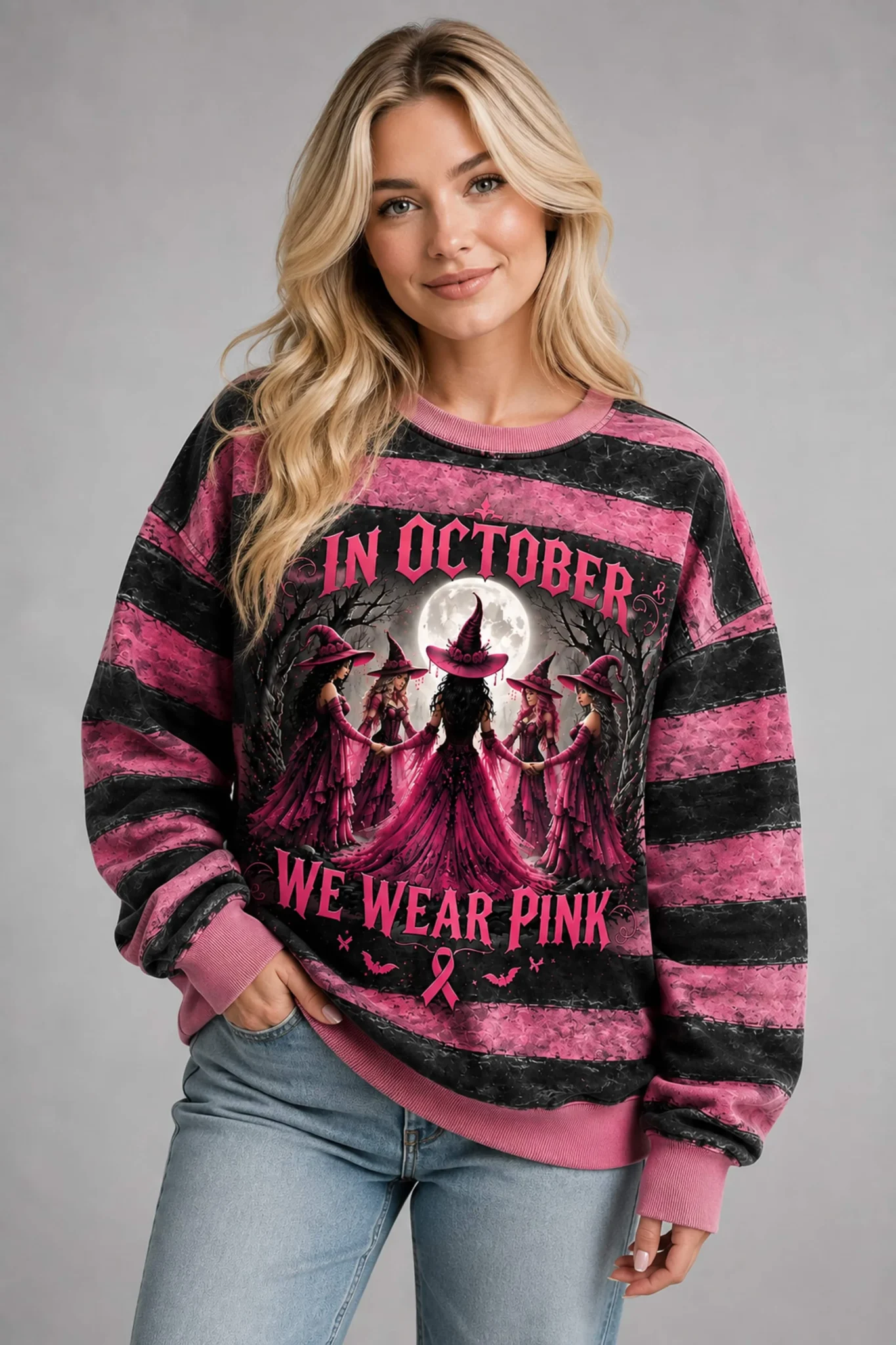 unisex witches in october we wear pink regular sweatshirt2