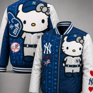 yankees x hello kitty full zip bomber jacket