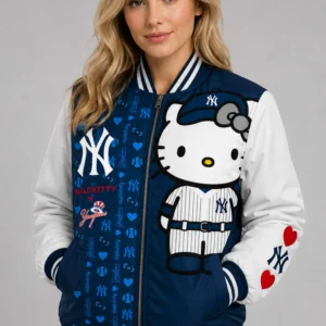 yankees x hello kitty full zip bomber jacket3