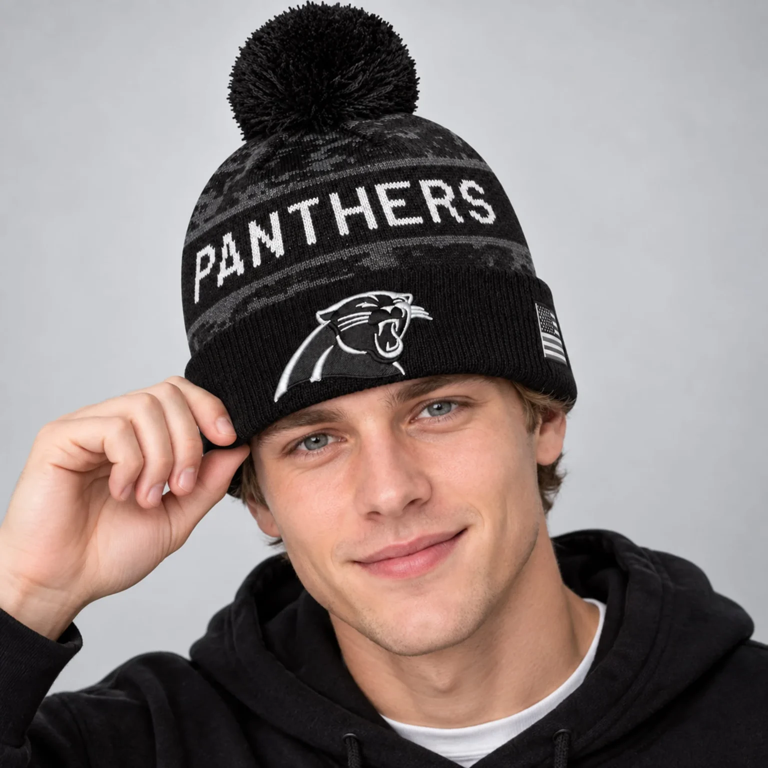 carolina panthers 2026 salute to service cuffed knit hat2
