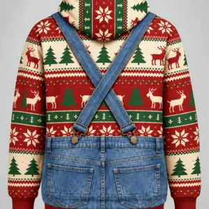 christmas highland cow overalls ugly sweater hoodie1
