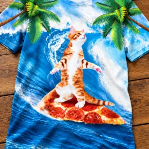 joe burrow cat surfing on pizza shirt1