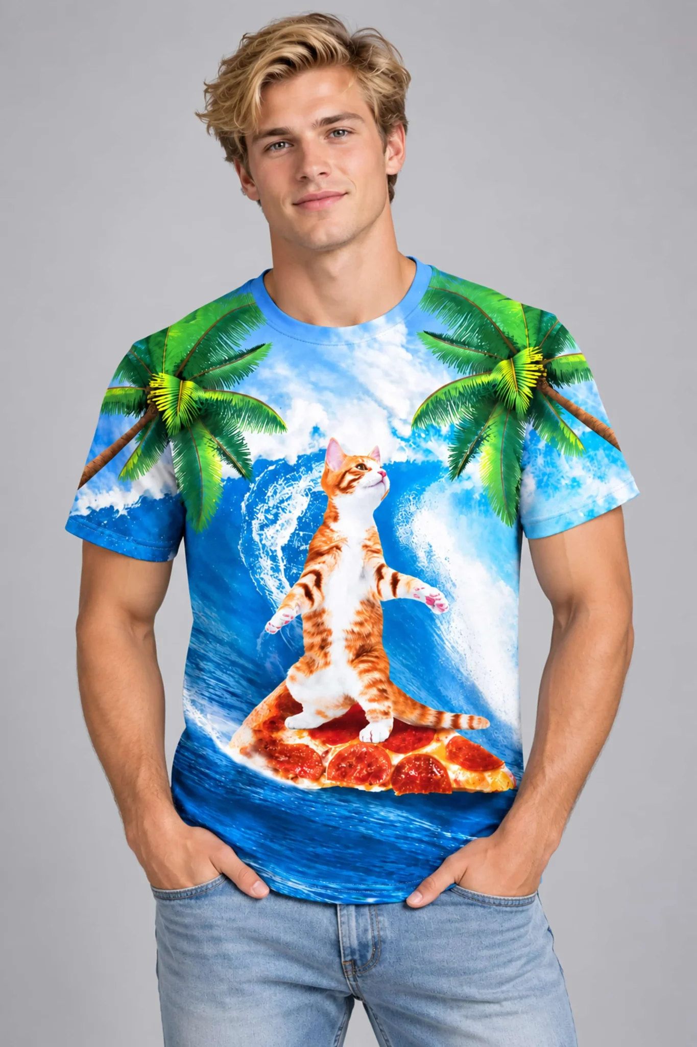 joe burrow cat surfing on pizza shirt2