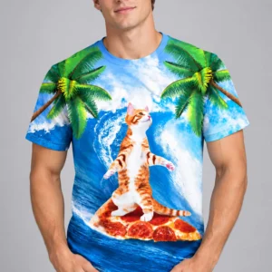 joe burrow cat surfing on pizza shirt2