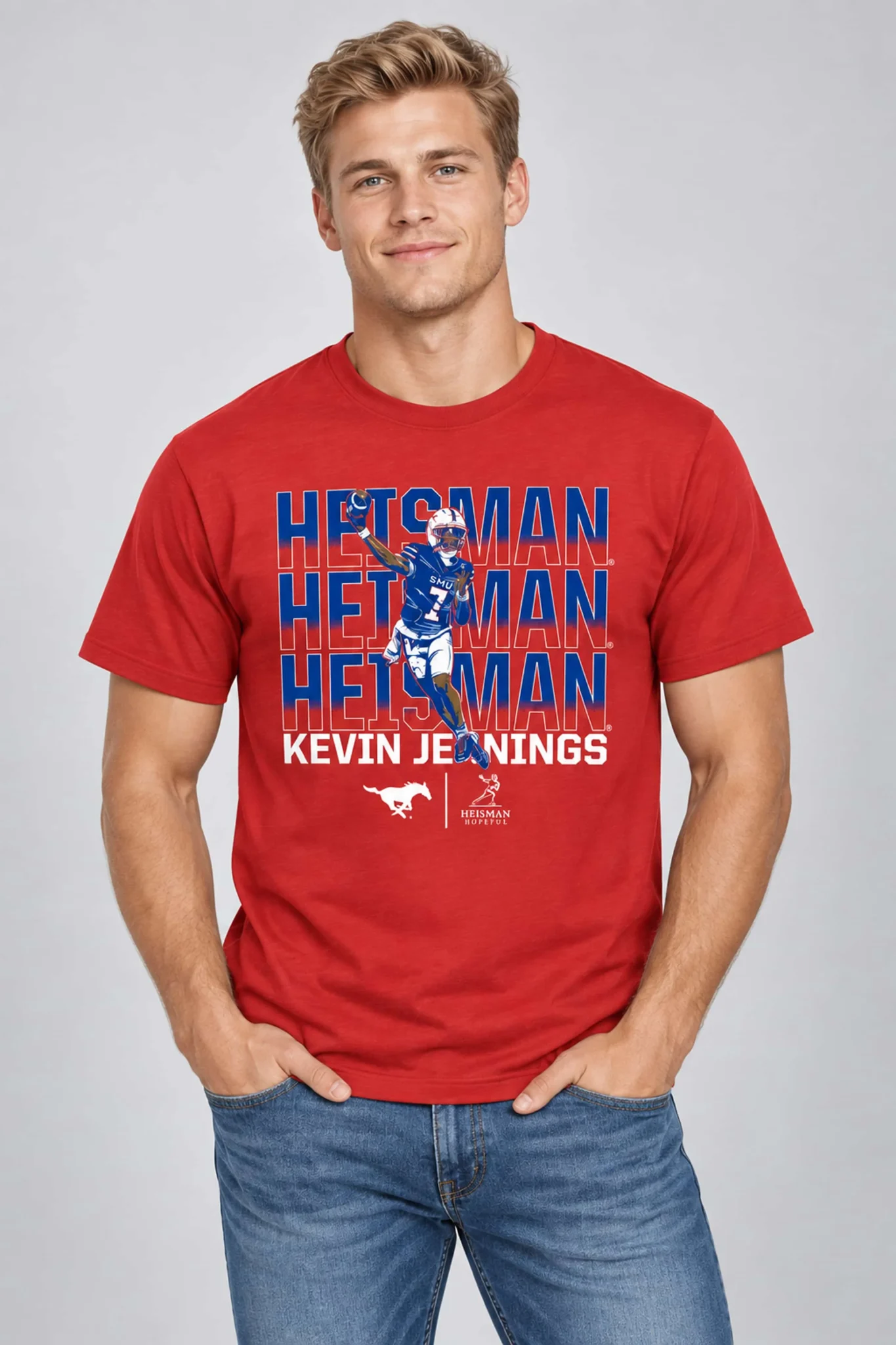smu football kevin jennings heisman hopeful name pose shirt1