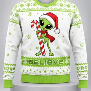 alien believe christmas ugly christmas sweater