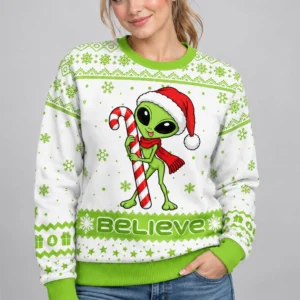 alien believe christmas ugly christmas sweater2