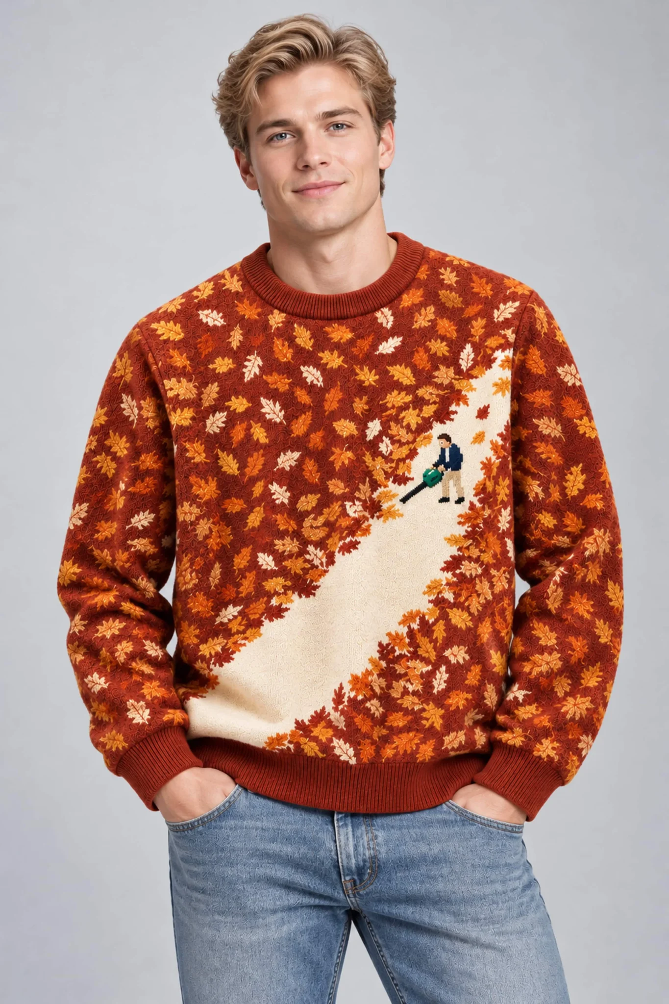 blowing autumn leaves ugly christmas sweater1