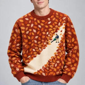 blowing autumn leaves ugly christmas sweater1