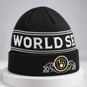brewers 2026 world series locker room cuffed knit hat2