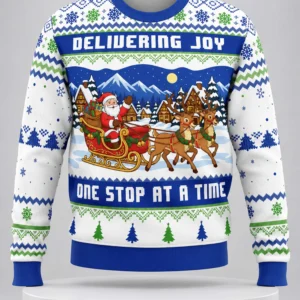 delivering joy one stop at a time ugly christmas sweater