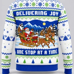 delivering joy one stop at a time ugly christmas sweater1