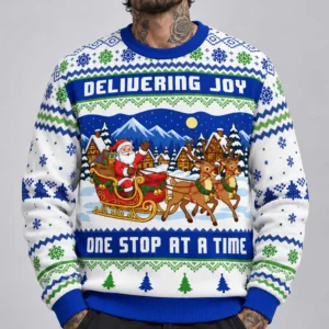 delivering joy one stop at a time ugly christmas sweater2