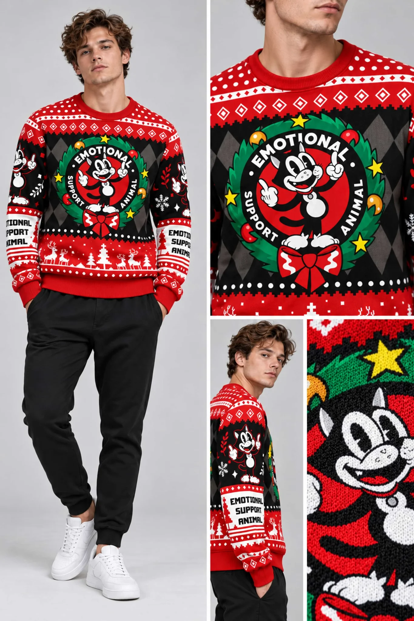 emotional support animal ugly christmas sweater2