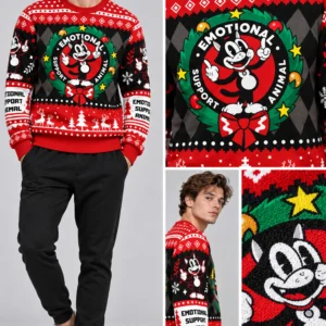 emotional support animal ugly christmas sweater2