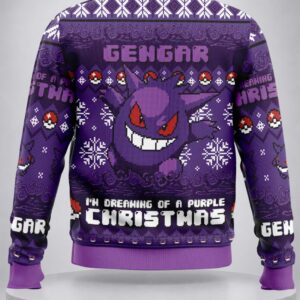 gengar im dreaming of a purple christmas pokemon ugly christmas sweater1