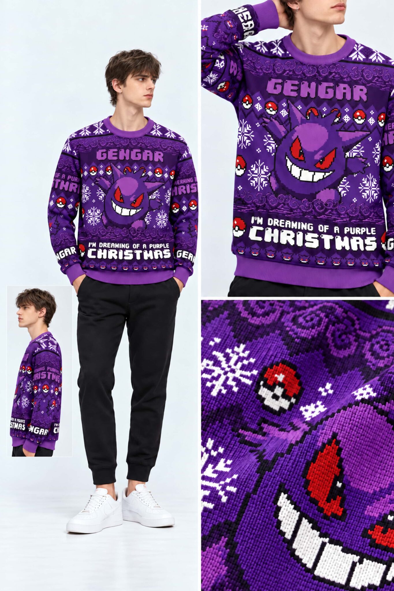 gengar im dreaming of a purple christmas pokemon ugly christmas sweater2