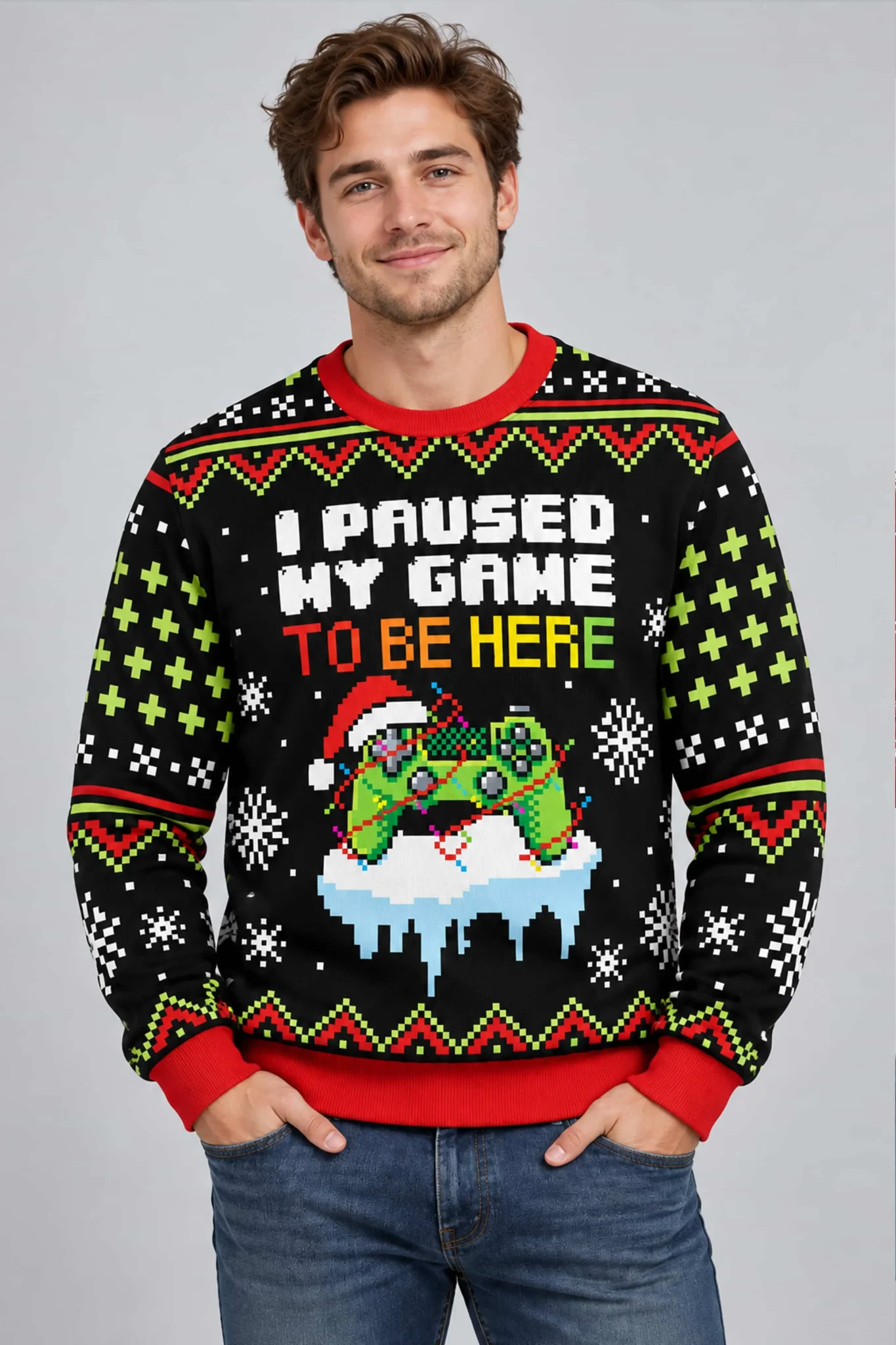 i paused my game to be here ugly christmas sweater2