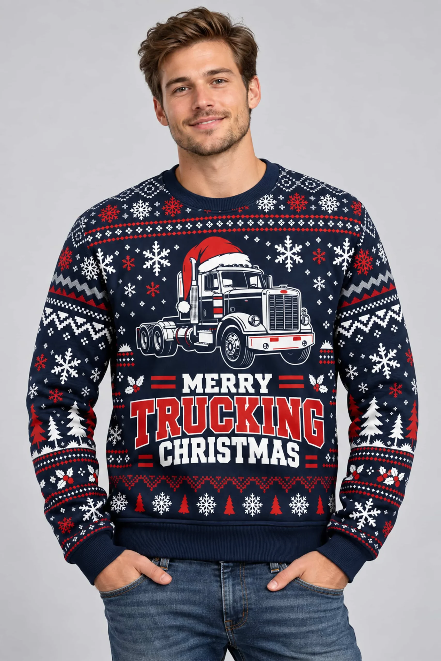 Merry Trucking Christmas Ugly Christmas Sweater 3 merry trucking christmas ugly christmas sweater2