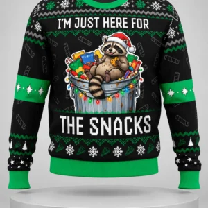 raccoon for the snacks ugly christmas sweater