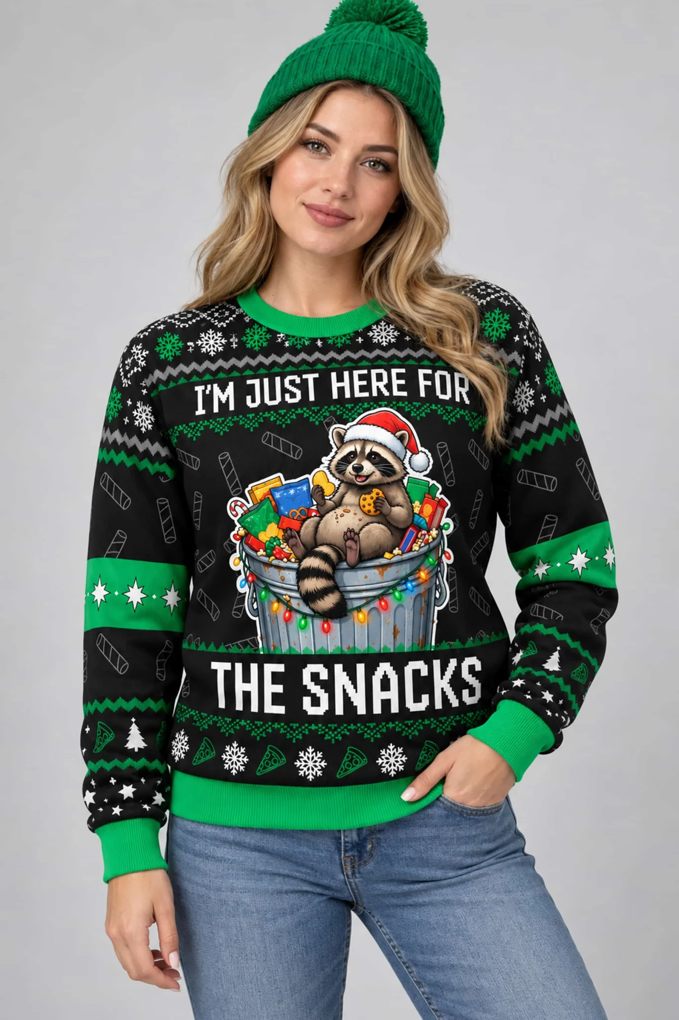 raccoon for the snacks ugly christmas sweater2