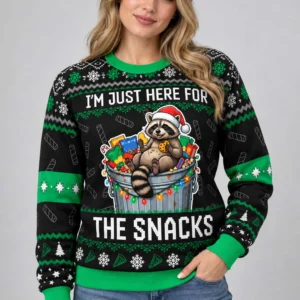 raccoon for the snacks ugly christmas sweater2