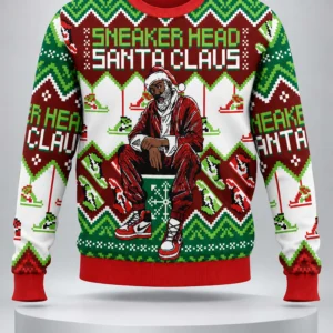 sneaker head santa claus ugly christmas sweater