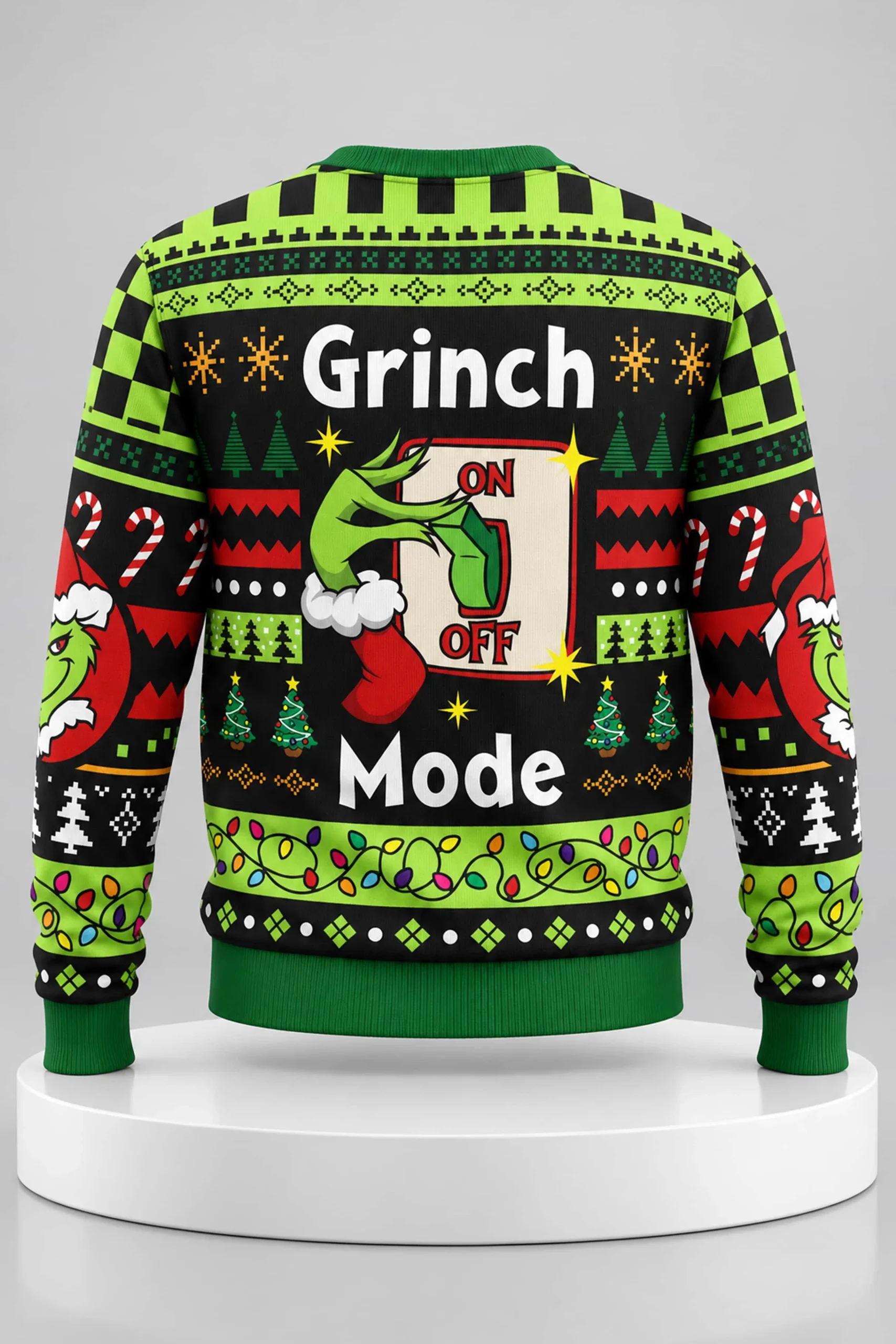 The Grinch On Off Mode Ugly Christmas Sweater 2 the grinch on off mode ugly christmas sweater1